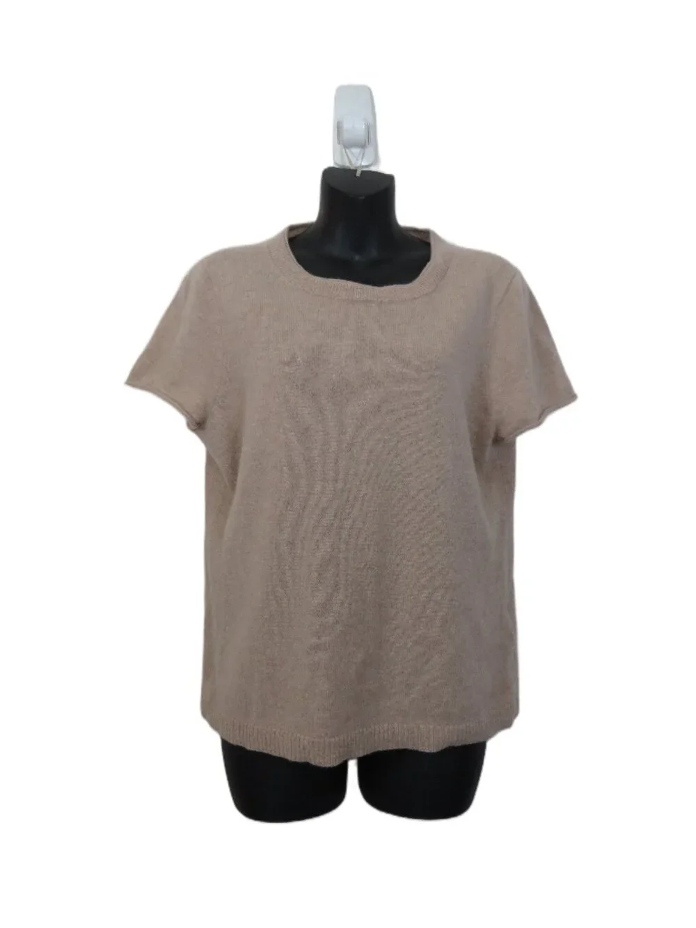 J Crew size Large 100% Cashmere Short Sleeve T Shirt Tee Beige Top